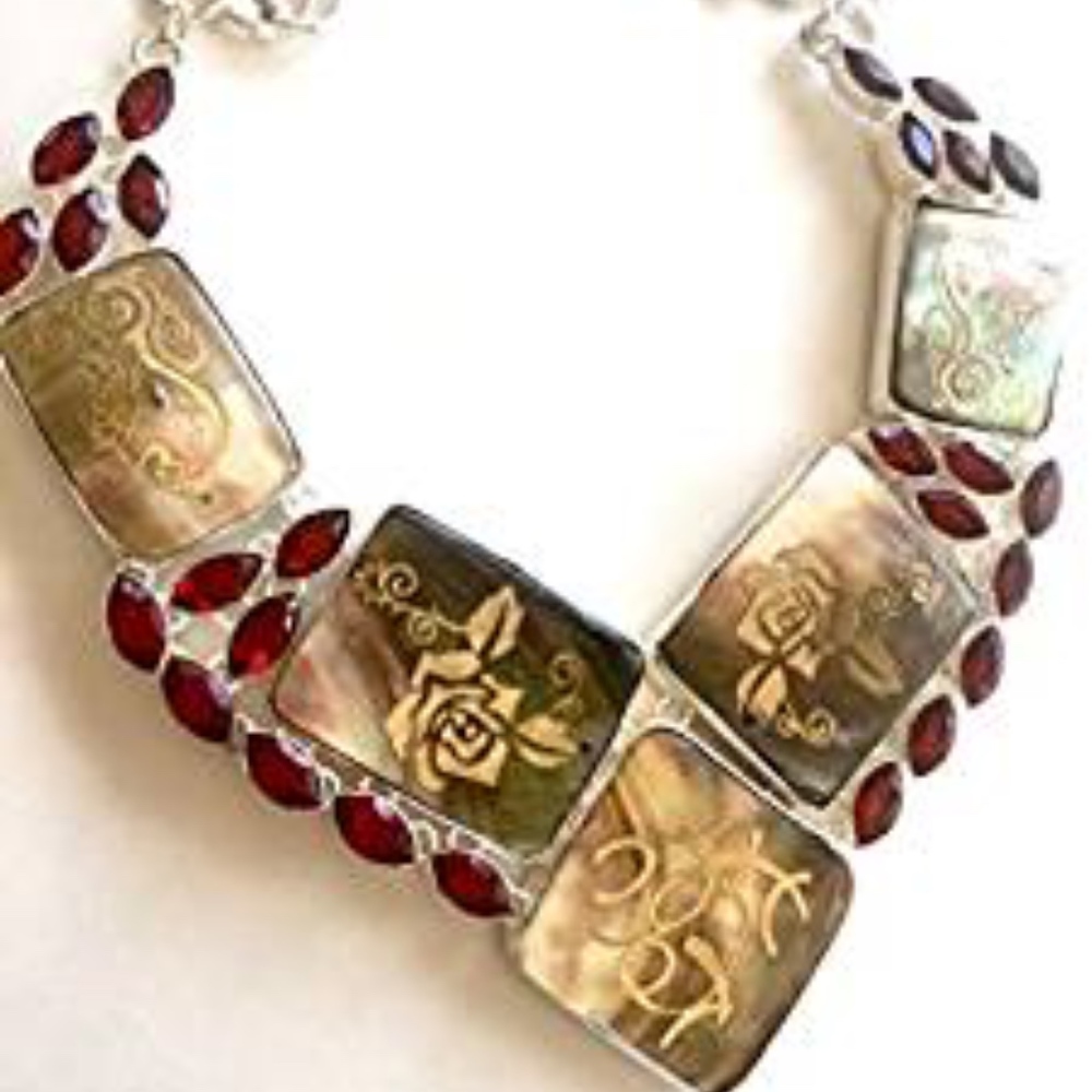 Abalone 925 Sterling Silver Statement Bib Necklace